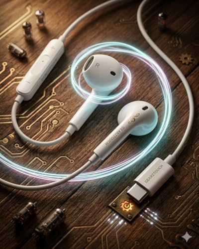 Image of C-SHHOT Type-C Wired Earphone with Powerful HD Mic for Clear Sound, in-Line Volume Controller & Noise Cancellation Compatible with only TypeC Jacks in Mobiles- White