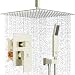 SR SUN RISE 16 Inches Brushed Nickel Shower System Bathroom Luxury Rain Mixer Shower Combo Set Ceiling Mounted Rainfall Shower Head Faucet (Contain Shower Faucet Rough-In Valve Body and Trim)