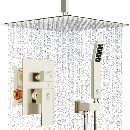 Image of SR SUN RISE 16 Inch Ceiling Mount Rain Shower System,Brushed Nickel