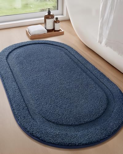 Image of Color&Geometry Oval Blue Bathroom Rugs 43x24, Extra Soft Absorbent Microfiber Bath Rugs, Non-Slip Bathroom mat, Washable Plush Bath Mats for Bathroom, Shower, Bathtub, Laundry, Blue
