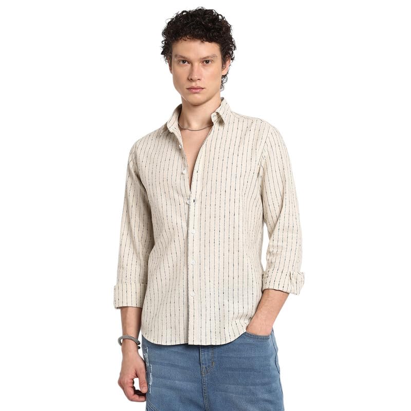 Image of CAHOOT Men's Polycotton Abstract-Textu Shirt |Casual-Wear | Spread Collar | Long Sleeve | Button Closure | Shirt Crafted with Comfort Fit for Everyday Wear