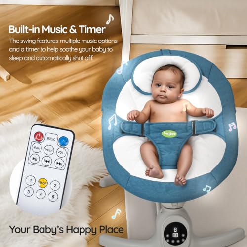 Image of Baybee Wobbles Electric Baby Cradle and Swing | Baby Relaxing Swing Jhula with Adjustable Speed & Timer | Rocker for Babies with Music, Canopy & Mosquito Net, Automatic Cradle for New Born Baby (Blue)