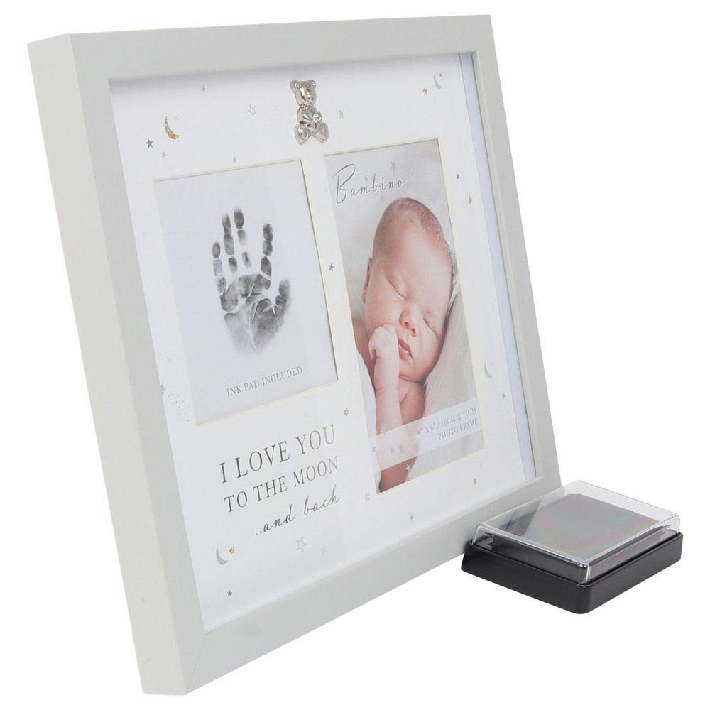 Juliana Bambino Baby 'Love You To Moon and Back' Hand Print Grey Photo Picture Frame Unisex Ink Pad 4'' x 6'' Keepsake Gift