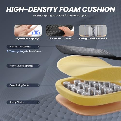 COLAMY Executive Office Chair with Footrest - Ergonomic High Back Design, Thick PU Leather Computer Chair with Removable Lumbar Pillow, Recliner Gaming chair for Home Office Work Comfort(Khaki) - Image 7