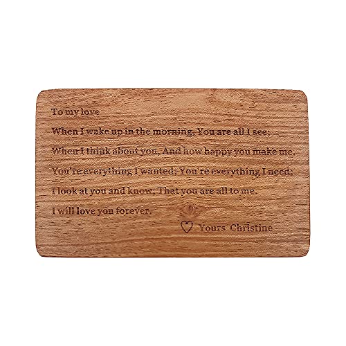 MOJIA Personalized Engraved Wood Wallet Insert Card for Men Women, Custom Wallet Cards for Husband from Wife, Mini Love Note, Boyfriend Deployment Gift(Bubinga)2