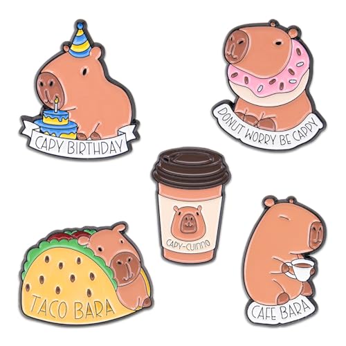 Image of 5Pcs Kawaii Capybara Enamel Pins Funny Capybara Letters Pin Animal Brooch Pins Set for Scarves Hats Bags Cute Capybara Badge for Clothing Decor