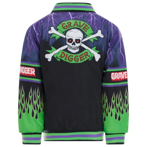 Image of Monster Jam Boys' Zip-Up Bomber Jacket Toddler to Big Kid | Full Front Hidden Zipper, Tapered Ribbed Collar, Side Seam Pockets, Warm Quilted Lining