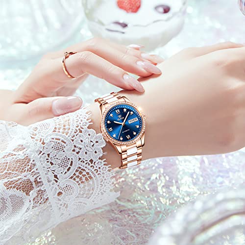 OLEVS Watch for Women Automatic Self Winding Mechanical Ladies Wrist Watch Big face Two Tone Stainless Steel Ceramic Bracelet Heart Diamond Fashion Luxury Ceramic Band Luminous Waterproof2