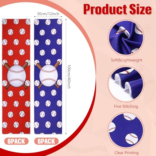 Tudomro 12 Pack Baseball Cooling Towels, 40''x12'' Baseball Breathable Chilly Towel with Bags, Sports Towels Ice Towel Microfiber Baseball Towel for Baseball Team Gift Sport Party Favors(Red and Blue)