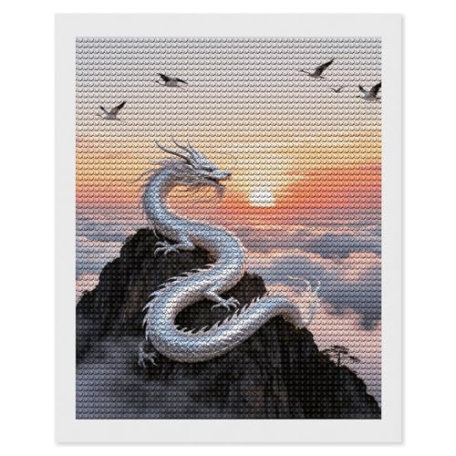 Kit peinture diamant 5D dragon argenté maccbn cadeau adultes