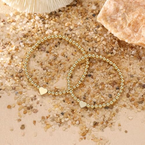 Image of 2Pcs First Day of Kindergarten Preschool Bracelets for Mommy and Me, Matching Heart Beaded Bracelets for Mother Daughter