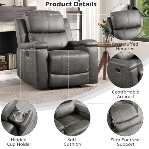 Image of CANMOV Faux Leather Manual Reclining Sofa Furniture Set, 2 Manual Recliner Chair and 3 Seat Recliner Sofa Couch Set for Living Room,Gray