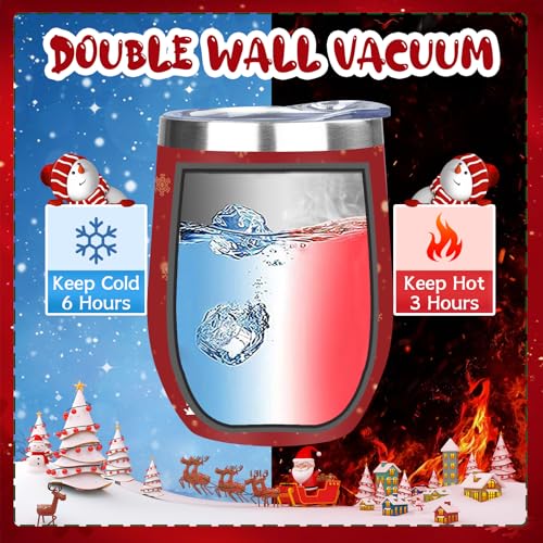 Image of MEZMUT Christmas Wine Tumbler Unique Mom Christmas Gifts for Women Her 12oz Stainless Steel Wine Glass Christmas Cups Insulated Tumblers with Lids&Straws Double Wall Vacuum Coffee Tumbler Mugs