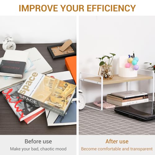Image of YGYQZ Wood Office Desk Shelf Organizer - Desktop Supplies Cute Dresser Top Organization Storage Rack and Cubicle Decor Aesthetic Bookshelf for Women Man and Kids (White Wood-Single Tier)