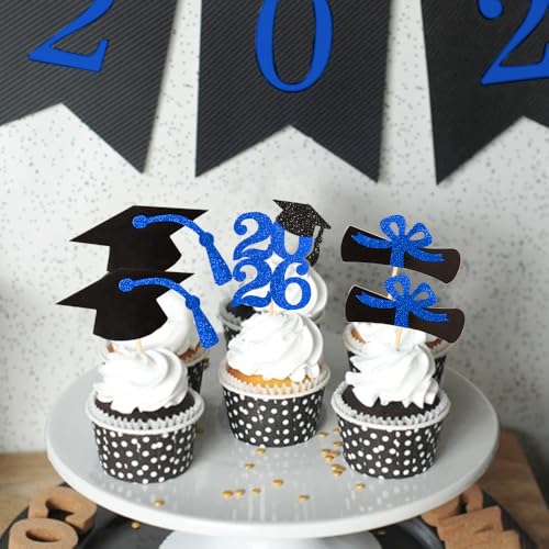 Image of 2026 Blue Glitter Graduation Cupcake Topper