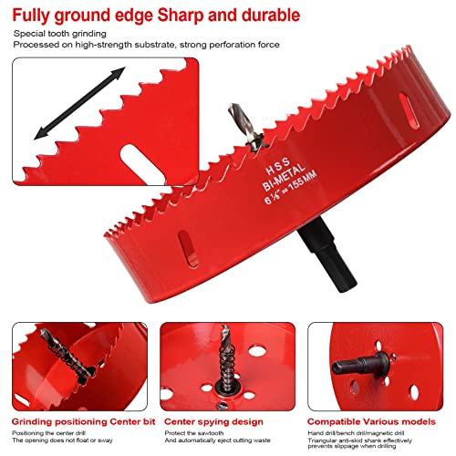 Hole Saw 6 1/8” (155Mm) For Wood, Hss Bi-Metal Hole Cutter With Pilot Drill Bit For Plywood, Cornhole, Ceiling And Drywall #TOP2