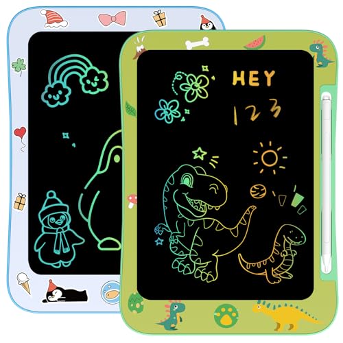 [2 Pack] Genialba Tableta LCD de Escritura para Niños, Pizarra de Dibujo con Pantalla Colorida para Niñas de 3 a 7 años – Juguetes Educativos para Cumpleaños y Navidad (Dinosaurio&Pingüino)