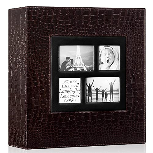 Ywlake Álbum de Fotos 1000 Bolsillos 6x4 Fotos Cocodrilo, Cubierta de Cuero de Tamaño Extra Grande Slip en Boda Álbumes de Fotos Familiares con Capacidad para 1000 6x4 / 10x15cm Fotos Fotos Marrón Cover