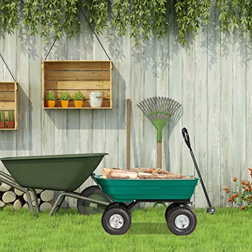 Carretilla Relaxdays con función de volcado, 4 ruedas neumáticas 3.50-4, capacidad hasta 200 kg, estructura de acero aleado, plástico y goma, color verde miniatura 2