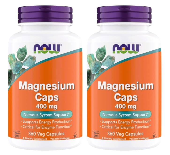 NOW Foods Supplements, Magnesium 400 mg, Supports Energy Production, Enzyme Function, Nervous System Support, 360 Veg Capsules (360 Count (Pack of 2))