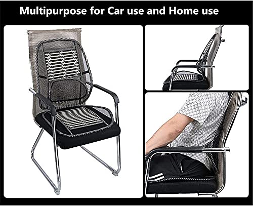 Car Seat Office Chair Bamboo Chip Cover Cushion With Wire Mesh Lumbar Back Support,Breathable Cool Black Mesh With Strap Comfortable Ventilate Support Cushion Pad,Back Pain Relief For Car Seats #TOP7