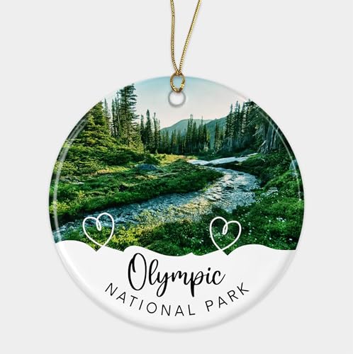 Lerime66 Olympic National Park Christmas Ceramic Ornament- Olympic National Park Travel Souvenirs in Washington-Us Ornament Christmas Tree Decor Gift Friends- Family Printed on Both Sides