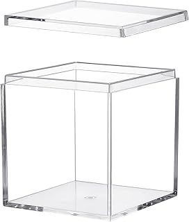 Acrylic Box with Lid Acrylic Plastic Square Containers, Plastic Square Cube with Lid Storage Box 5.9x5.9x5.9 Inches for Candy Pill and Tiny Jewelry