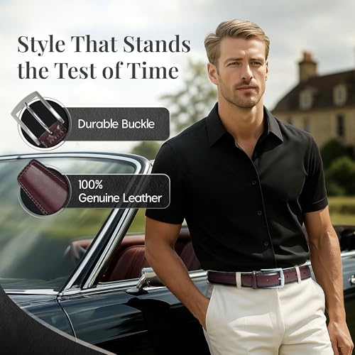 Image of Genuine Leather Dress Belts For Men - Mens Belt For Suits, Jeans, Uniform With Single Prong Buckle - Designed in the USA
