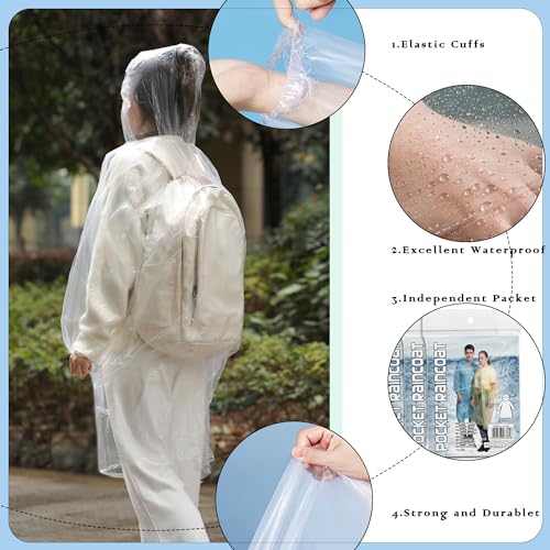 MZYIWUU Clear Rain Ponchos - 10 Pack Family Set, Compact Emergency Ponchos for Adults with Hoods - Image 3