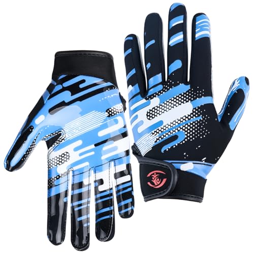 faralite Shooting Stars Series Youth Football Glove - Kids Sticky Receiver Gloves with Excellent Grip, Breathable & Strechy, Best Gift for Football Fan Boys Girls(Blue, M/L)
