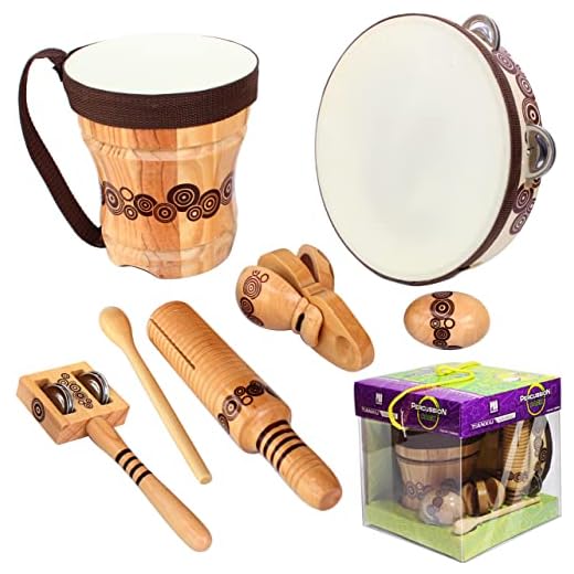 Benelet Natural Wooden Music Kit for Kids, Percussion Musical Instruments Set with Bongo Drums for Children, Preschool Music Education, Toddler Musical Toys