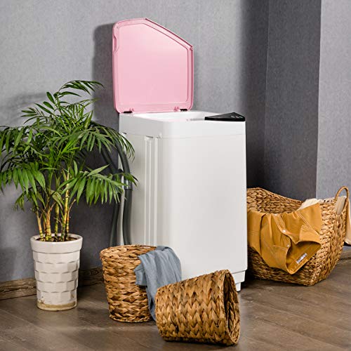 Giantex Full-Automatic Washing Machine Portable Washer And Spin Dryer 7.7 Lbs Capacity Compact Laundry Washer With Built-In Barrel Light Drain Pump And Long Hose For Apartments Camping (White & Pink) #TOP3