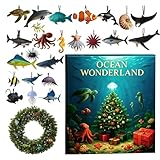 Calendario de Adviento de Navidad con diseño de animales marinos, decoración acrílica 24 días, calendario de cuenta regresiva, colgante de habitantes marinos, para árbol, ventana, puerta, espejo