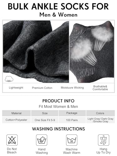Image of Tarpop 100 Pairs Bulk Mens Socks Moisture Wicking Casual Sports Ankle Socks for Homeless Unisex Adult Men Women