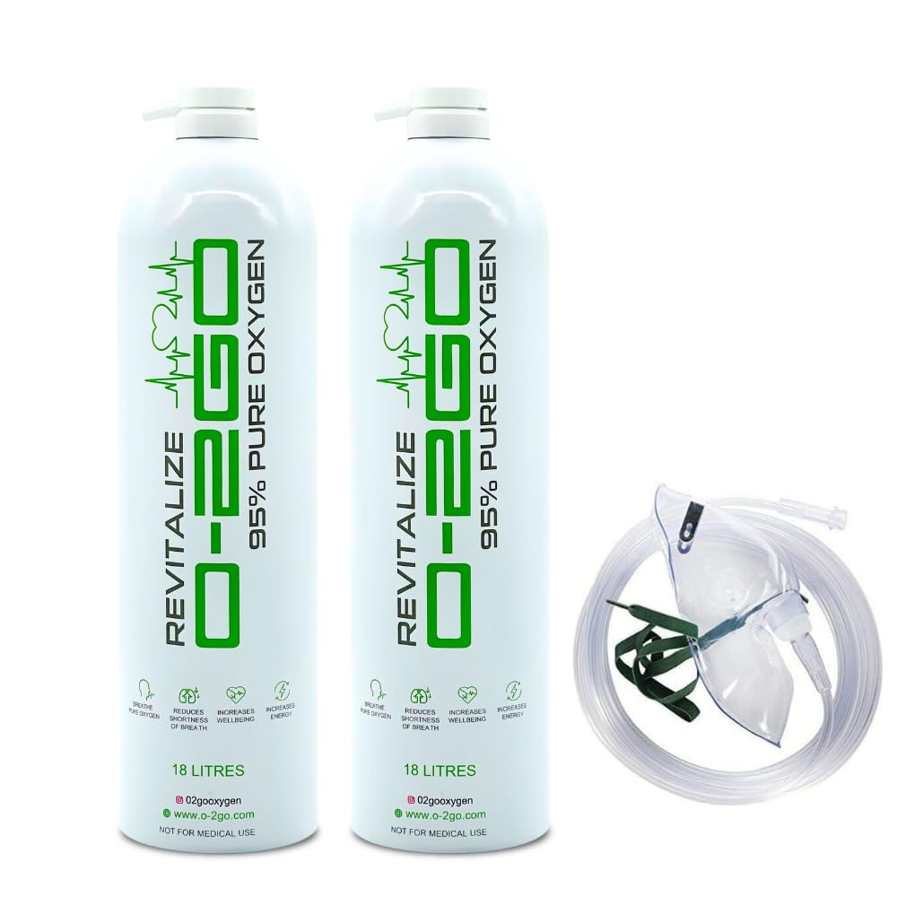 Oxygen Can with Mask and Tube 36L (2 x 18L CAN) - revitalize 95% Pure Oxygen in a Lightweight Portable Canister | Take A Moment & Breathe with O-2GO Oxygen Cans