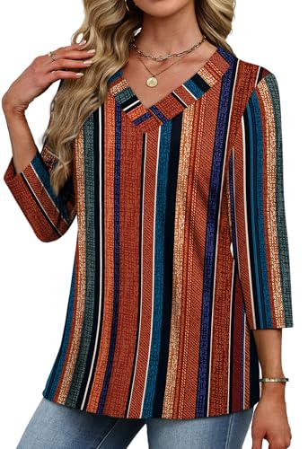 Image of XIEERDUO 3 /4 Length Sleeve Womens Tops V Neck T Shirts Summer Clothes Basic Blouses Dressy Casual 2026 Spring Outfits
