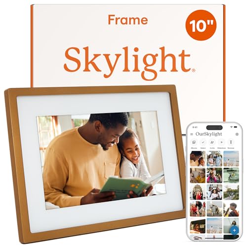 Image of Skylight Digital Picture Frame - WiFi Enabled with Load from Phone Capability, Touch Screen Digital Photo Frame Display - Customizable Gift for Friends and Family - 10 Inch Gold