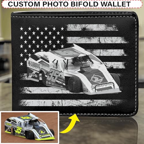 Hot Rod Classic Vintage Car Personalized Photo Printed Leather Men Bifold Wallet, Unique Custom Gift For Car Guys, Drag Racers, Street Rat Rod Owners, Muscle Car Gift For Him (BK5-Grayscale)4