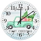 15 Inch Personalized Baby First Christmas 2022 Wall Clock Battery Operated Silent Non-Ticking Newborn Baby Modern Wood Wall Clock Arabic Numbers Round Clock for Home Office