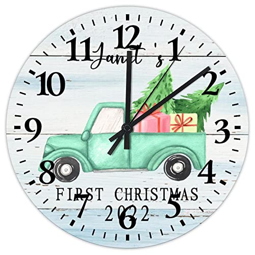 15 Inch Personalized Baby First Christmas 2022 Wall Clock Battery Operated Silent Non-Ticking Newborn Baby Modern Wood Wall Clock Arabic Numbers Round Clock for Home Office