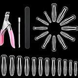 600 Pieces Extra Long Coffin Nail Tips and Nail Cutter, Sponge Polishing Cuticle Pusher, Full Cover...