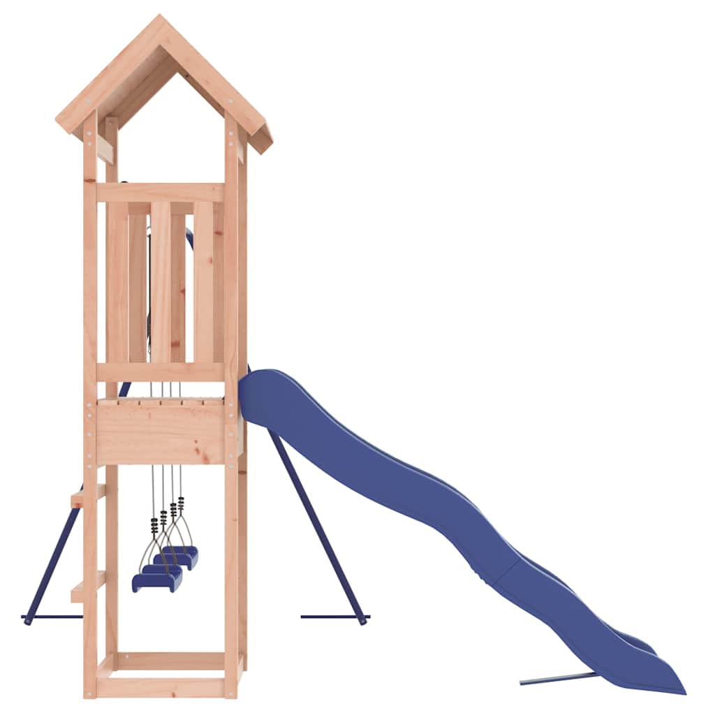 Torre de juego de madera maciza Douglas, juguete de jardín con columpio doble, columpio ondulado, caja de arena y estructura de escalada para niños, juguete exterior estable para aventuras en