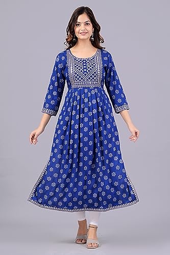 Image of NEW4U Women's Sequin Zari Embroidery Printed Naira Cut Kurti