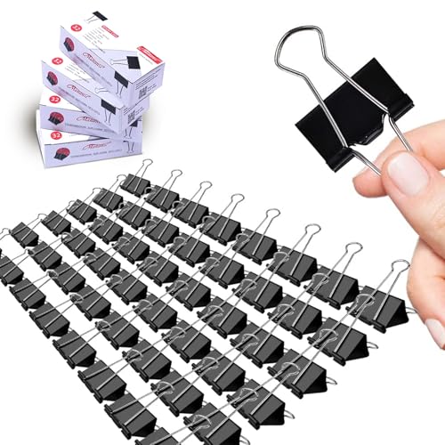 Medium Binder Clips, 48 Pack, 1-1/4 Inch, 1.25 Inch, Standard 32mm, Black, Capacity 0.6 Inch, Fold Clamp, Paper Clips, Office and School Supplies image 3