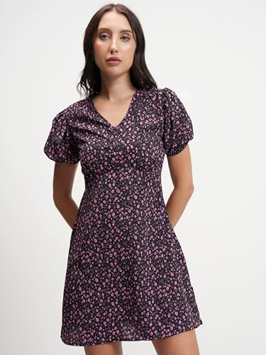 Image of Tokyo Talkies Women's Dresses for Women | Floral Print | Short Smocked Dress | Puff Sleeves | Elegant & Trendy