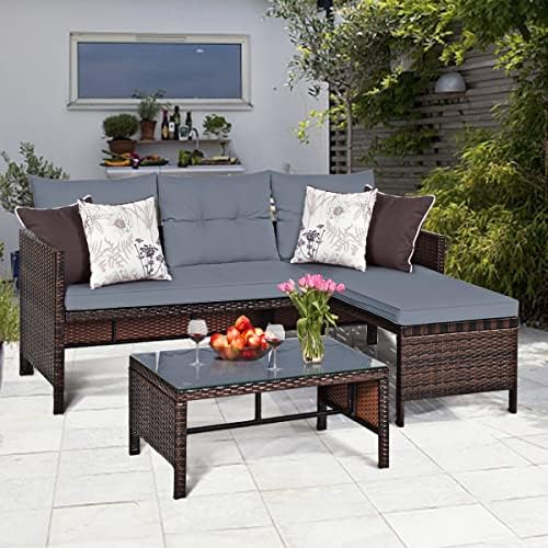 DORTALA 3 Piece Patio Furniture Set, Outdoor Rattan