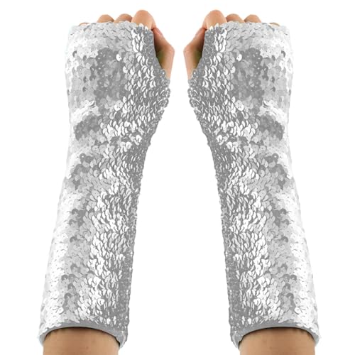 Sparkly Sequin Gloves Long Fingerless Gloves Rave Party Fashion Coasplay Costume Accessories for Women and Girls