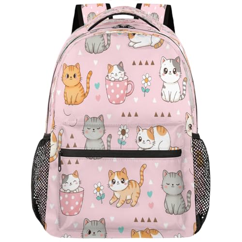Mochila para laptop de 15.6 ligera con diseño de taza de gato para adolescentes y estudiantes
