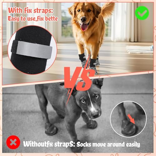 Aubzy 2 Paar Weiche Hundesocken Anti-Rutsch, Doppelseitig Pfotenschutz mit verstellbarem Klettverschluss Riemen, Leuchtband Leopardenmuster, Innen/Outdoor Leckschutz Hund Verletzung(M)
