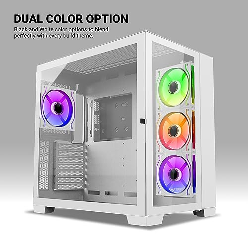 Image of Ant Esports Crystal XL Mid-Tower Computer Case /Gaming Cabinet - White | Support ATX, Micro-ATX, Mini-ITX | Pre-Installed 3 Side Fans and 1 Rear Fan